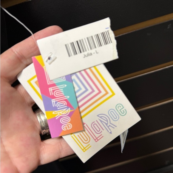 LuLaRoe Julia Dress – Size Large – Black with Geometric Print Sleeves – NWT - Picture 2 of 2